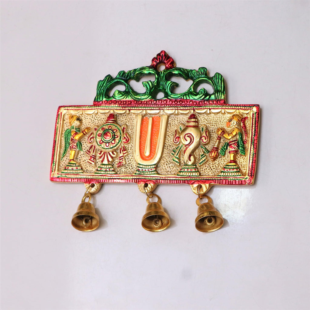 KridayKraft Wall Hanging Tirupati Balaji Symbol Shankh Chakra Tilak with Hanuman ji and garud Statue Gold Plating Antique Decorative for Home & Office Table Showpiece Figurines