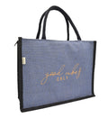 JUTEKA Teal Blue And Black,Quote Printed Jute Bag For Lunch, Office, Grocery, Picnic, Tiffin, Shopping Hand Bag With Padded Cotton Handles - Unisex-Adult