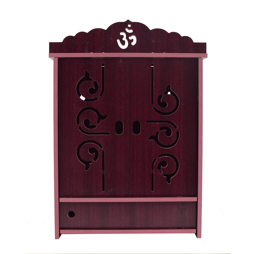 Crazyink Handmade Wooden Home Temple with Doors and Storage Box. - (Maroon)