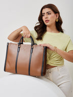 Fargo Iconic Tote Bag for Women | Vegan Leather Handbag with 15-Inch Laptop Compartment, Smooth Zip, Luxury Look | Stylish Office, College & Travel Tote | Made in India (Brown)
