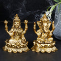 ARTVARKO Brass Laxmi Ganesha Sitting Lakshmi Ganesh on Lotus Idol Statue Spiritual Sculpture Puja Showpiece Religious Murti Pooja Gift and Home Decor Small 3 Inch