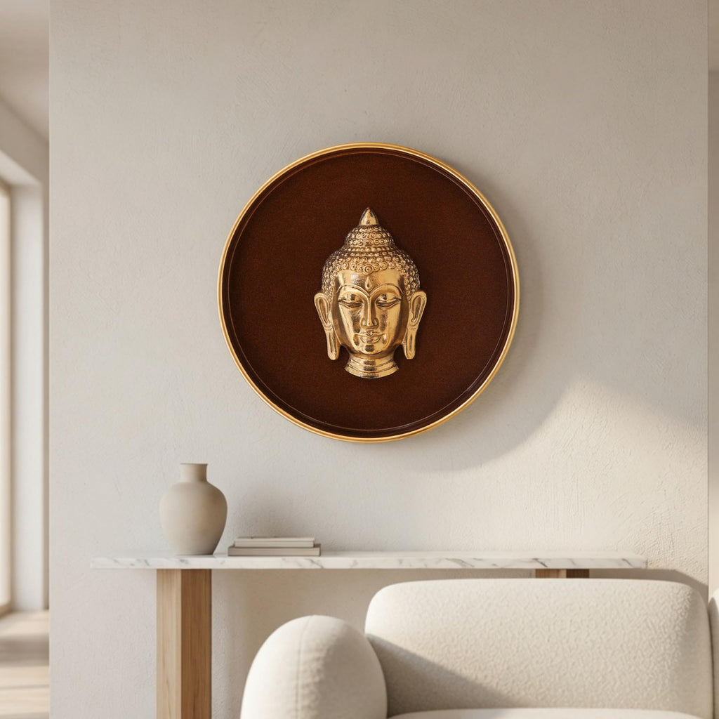 BEHOMA Divine Buddha Metal Wall Plate Coffee Brown & Gold 9.8