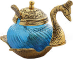 Prince Home Decor & Gifts Metal Duck Tray with Gold Bowl – Elegant Silver Finish Dry Fruit & Candy Serving Dish – Decorative Table Accent for Home, Festive Gifting & Centerpiece Display