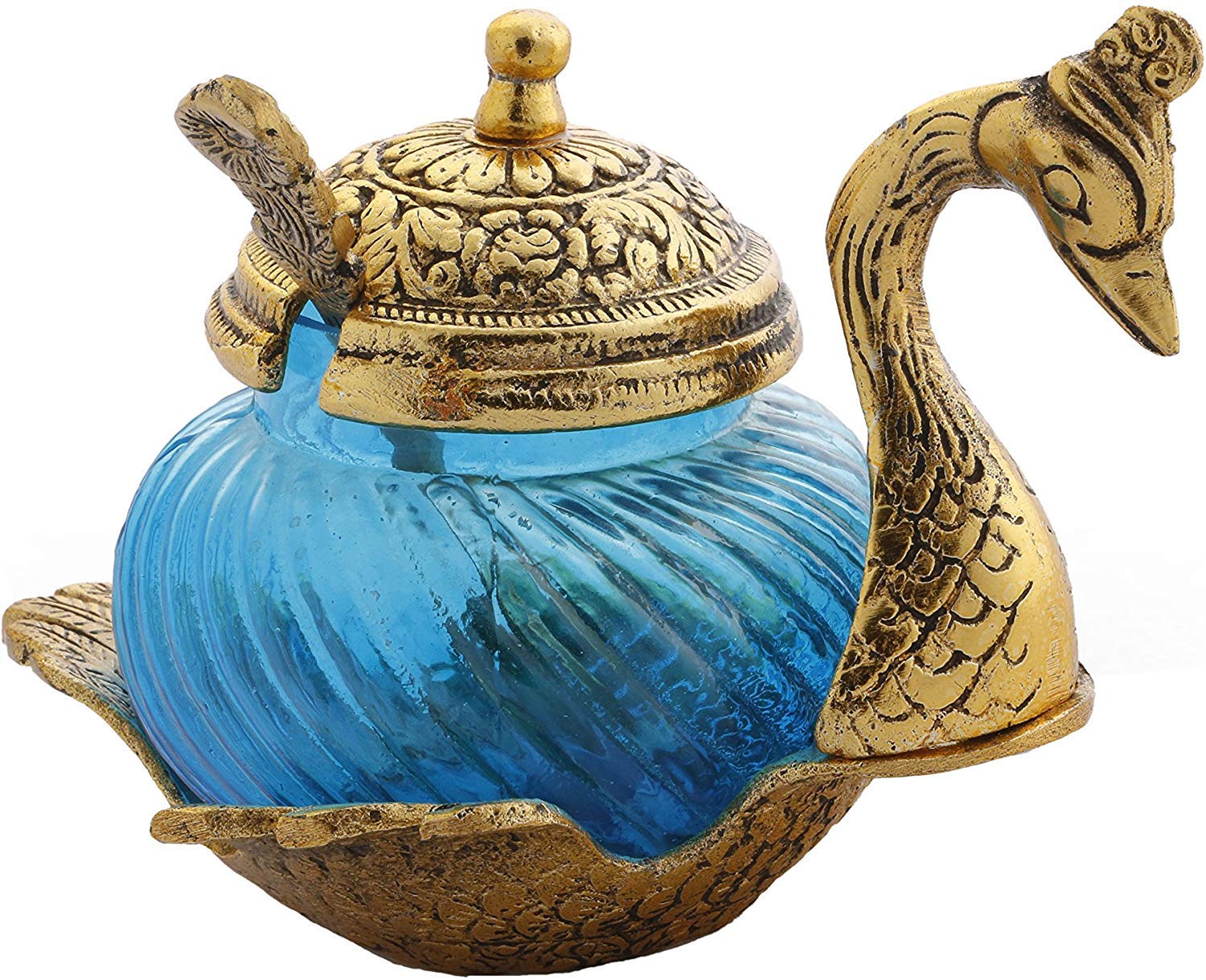 Prince Home Decor & Gifts Metal Duck Tray with Gold Bowl – Elegant Silver Finish Dry Fruit & Candy Serving Dish – Decorative Table Accent for Home, Festive Gifting & Centerpiece Display