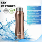 Speedex Stainless Steel Water Bottle 1 Ltr, Leak Proof Screw Cap, BIS Approved 1000 ml Metal Bottle For Daily, Office, School, Gym, Travel Use for Men, Women, Kids, Adults, Copper Gold, Set of 4
