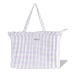 HOUSE OF ORLO Premium Cotton Waffle Quilted Tote Bag, Large Spacious Handbag for College, Office, Work, Travel, Shopping & Daily Use - Black&Lavender