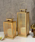 W A Handicraft Set of 2 Iron Lantern and Candle Tealight Holder for Home Decor I Candles for Home Decor I Candle Holders for Home I Gold Lantern
