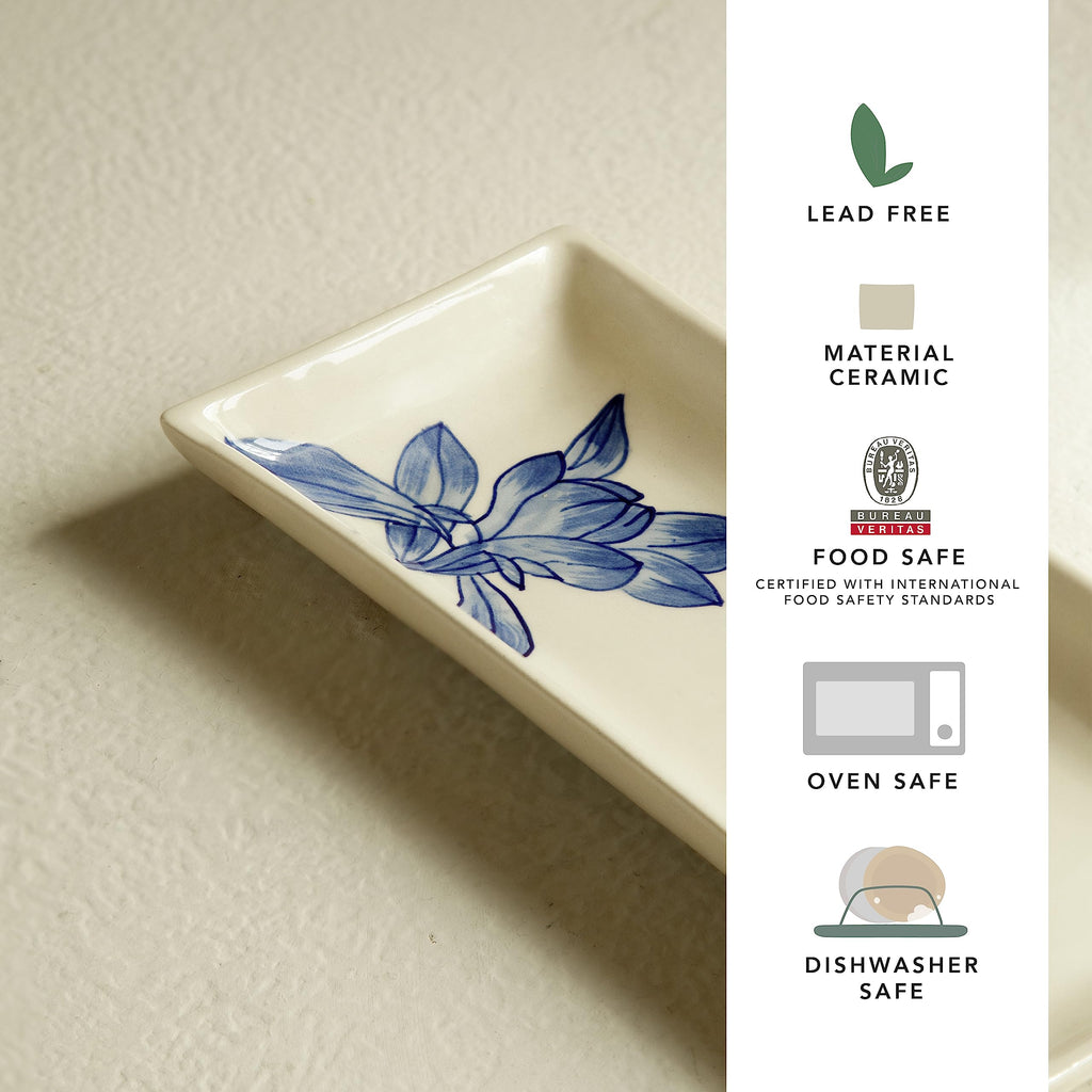 Ellementry Magnolia Ceramic Serving Platter for Serving and Organizing, Platter for Kitchen, Coffee Table & Dining Room Table, Food-Safe Tray for Gifting & Home Decor