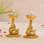 CraftVatika Elegant Metal Duck Candle Holder Set of 2 - Perfect Home Decoration Diwali, Intricate Design Tealight Candle Holders for Home Pooja Room Diwali Decor, Handpolished Tlight Candle Holder