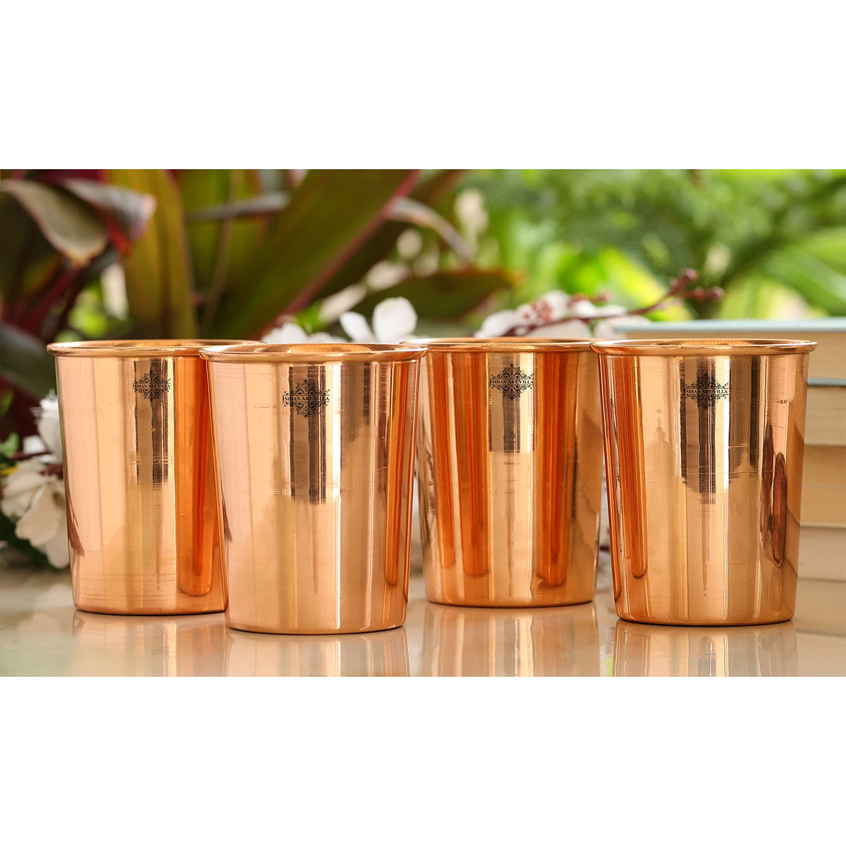 INDIAN ART VILLA Copper Plain Shine Finish Glass - 275 ML Tumbler, Copper Drinkware & Serveware, Ideal for Water Drinking, Perfect Gifting Option for Festivals and Special Occasions, Set of 4