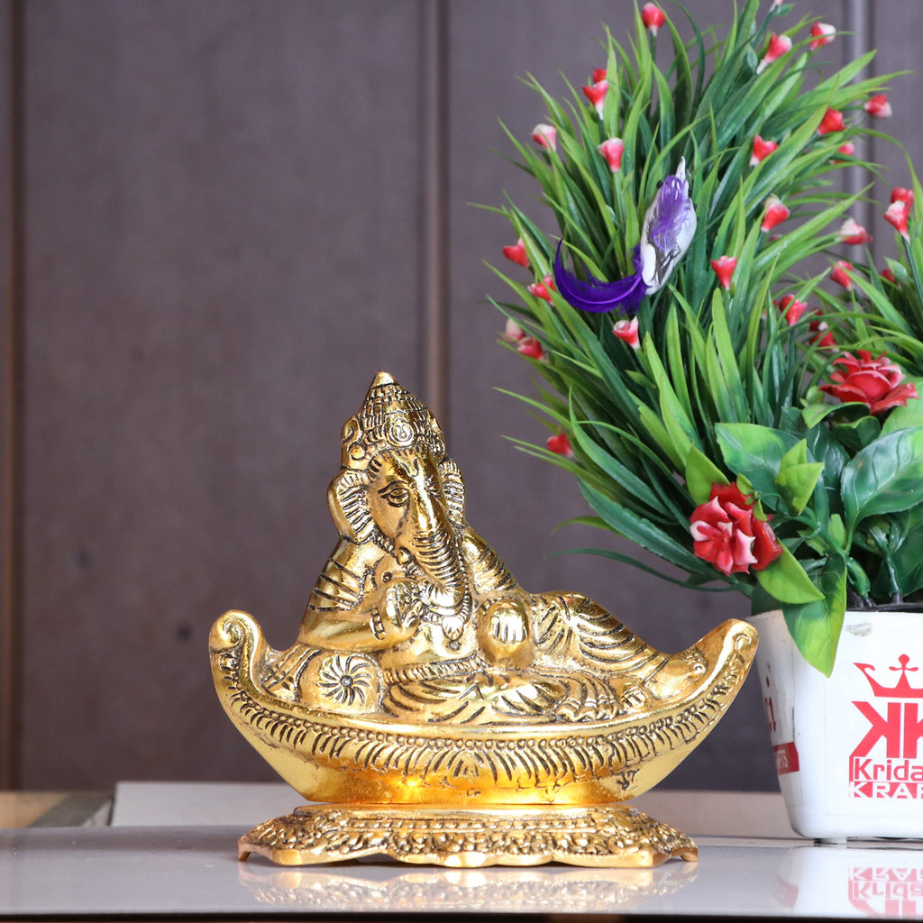 KridayKraft Gold Plated Antiques Finish Nav Ganesha ji for Pooja Room Decorative Showpiece for Home, Office & Table.Exclusive Gifts of Corporate Gift,Diwali,House Warming Gift,Wedding Gifts...