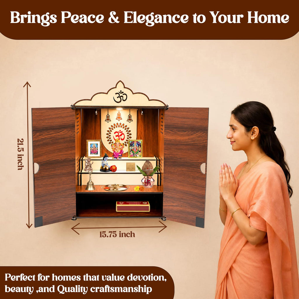 SOLOBOLO Mandir for Home Big Size with Door | Pooja Mandir with Storage | Wooden Temple with | Door Temple | Step Design for Clear Darshan | Home Temple Pooja Cupboard |Big Size Approx. 2 feet