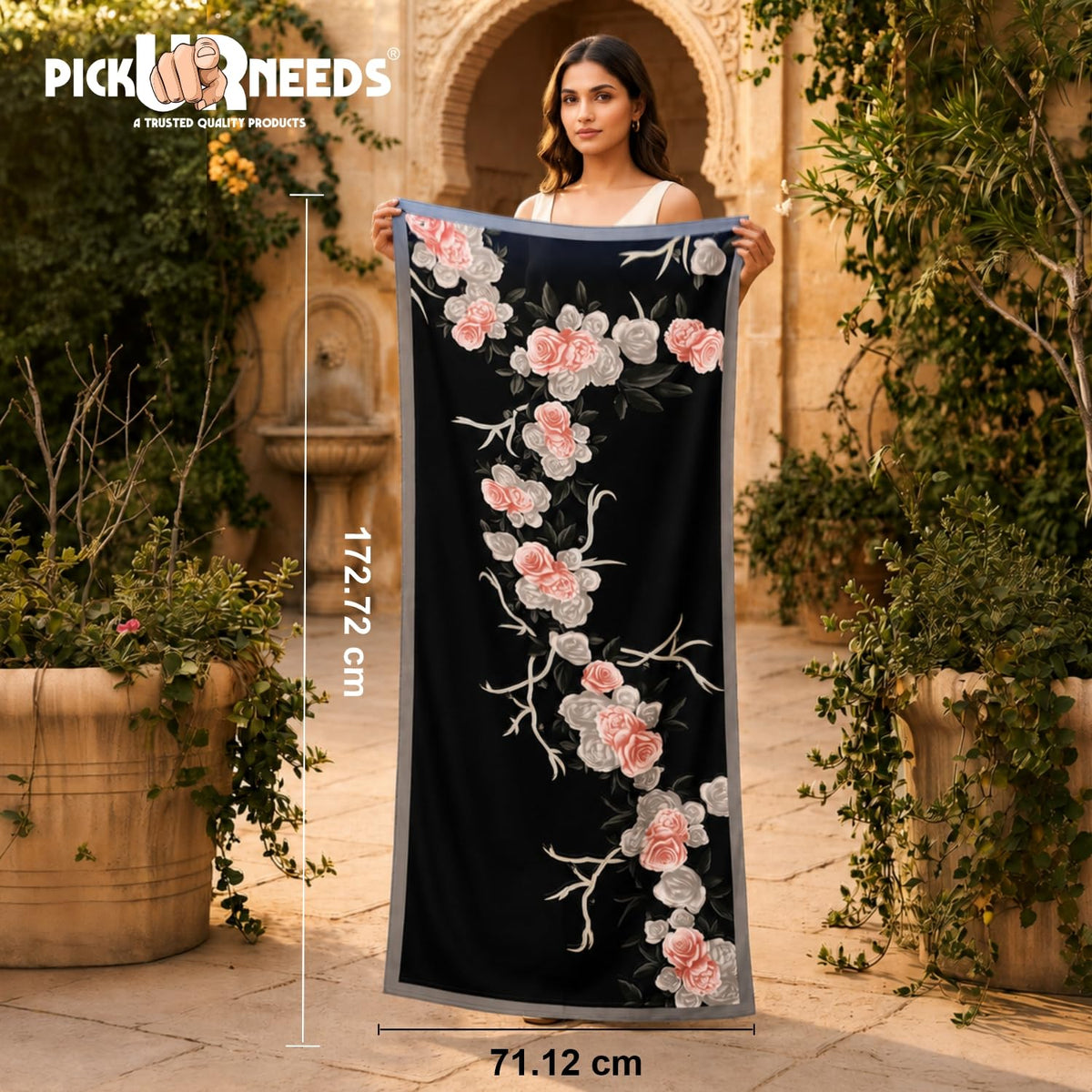 Pick Ur Needs Summer Silk Floral Printed Scarf for Womens & Girls Elegant Neck, Head & Shoulder Wrap Soft Lightweight Fashion Stole