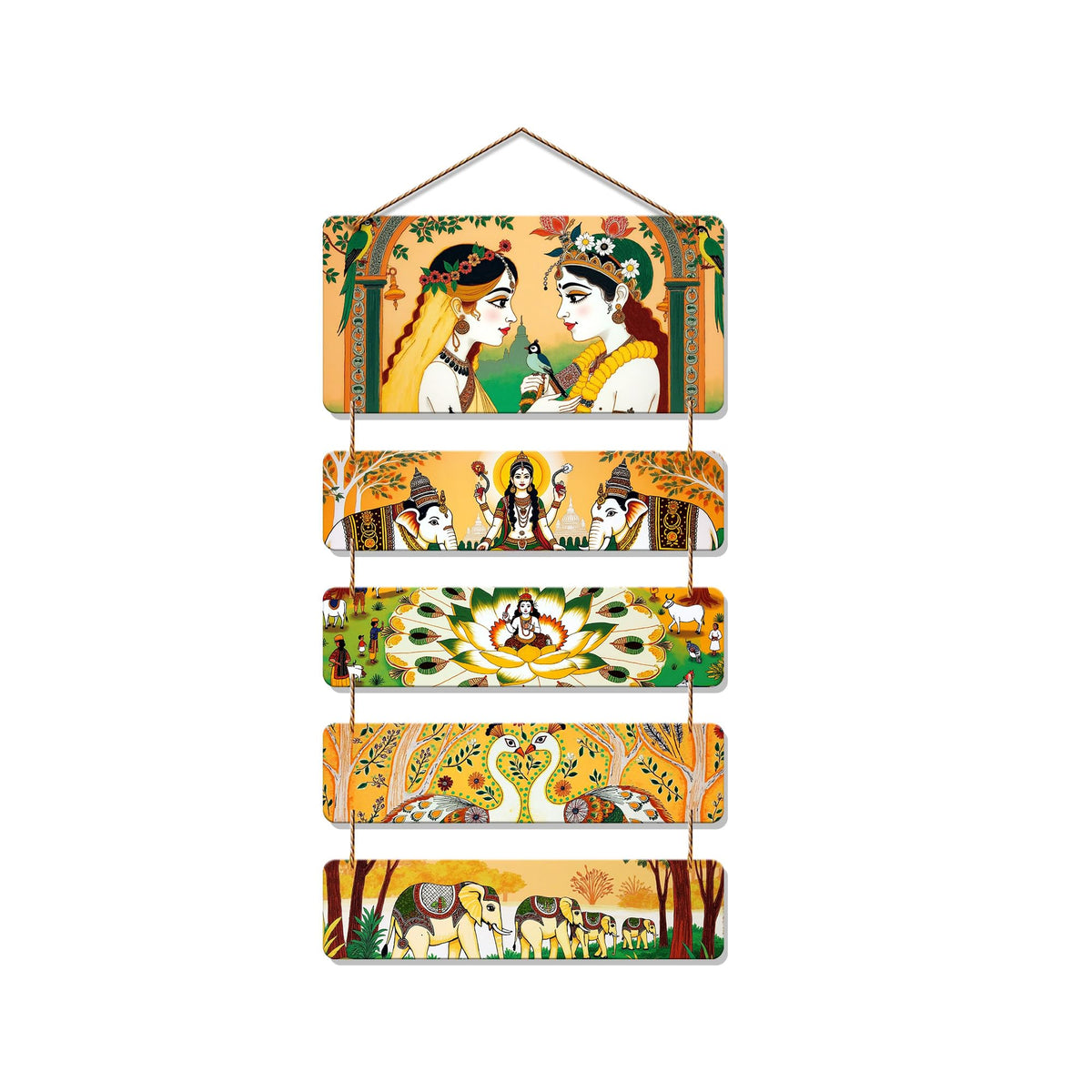 Artvibes Traditional Indian Folk Art Radha Krishna & Animals Wooden Wall Hanger for Home | Spiritual Decor Items | Wall Sculpture | Signs & Plaques | Artwork | Painting | Gift Items (WH_6729N)
