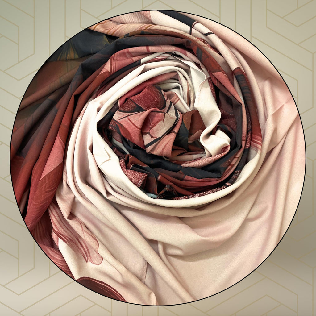 FAHABO Iconic Collection Digital Print Swiss Butter Cotton Scarf Stole for Women (Mute Peach - Ye)