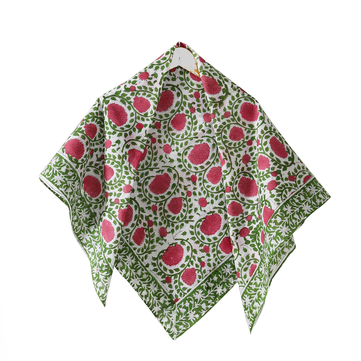 Ravaiyaa - Attitude is everything Sanganer Hand Block Printed Scarves Pure Cotton Scarf Square Hijab Dupatta 40 X 40 Inch (Pink Green Floral)
