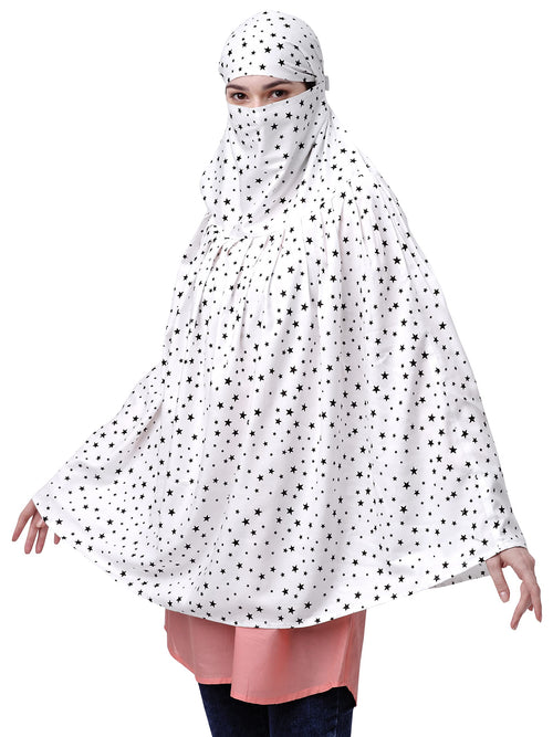 7 season's Cotton Long Scarf Cum Mask Universal Size Usable For Vehicle Driver For Sunlight UV Protection White Printed Design For Girl & Women (Long Black Star), Female