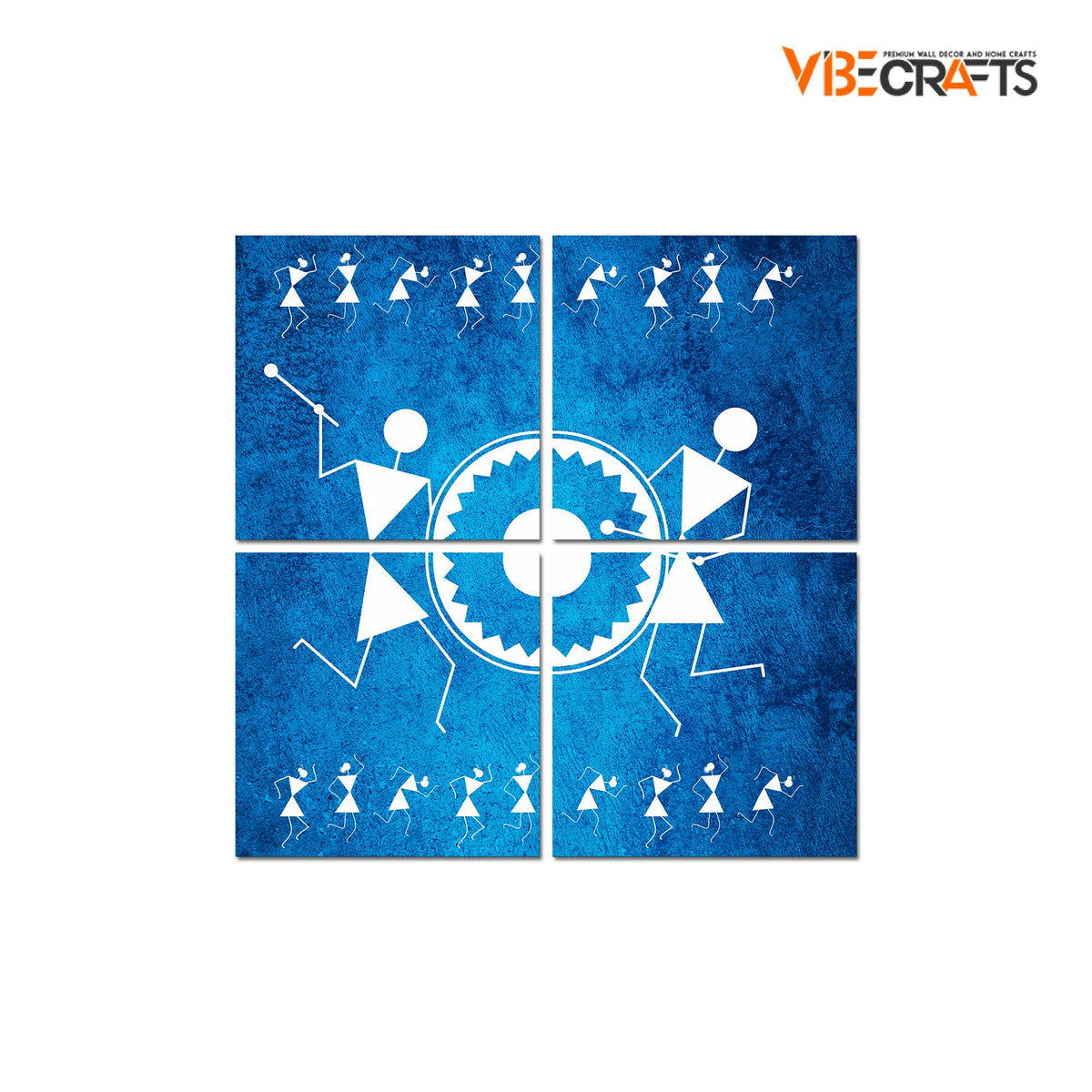 VIBECRAFTS Indian Tribal Warli Art 4 Pieces Canvas Wall Hanging Painting Fitted With Wooden Frame For Home | Office | Living Room | Gifts (PTVC4Pcs5_16604)