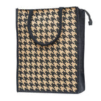 JUTEKA Natural Brown Houndstooth Printed Jute Bag Lunch Bag, Grocery Bag, Tote Bag, Hand Bag, Picnic Bag - Bag for Men, Bag for Women, Girls Bag, Lunch Hand Bag for Kids with Zip