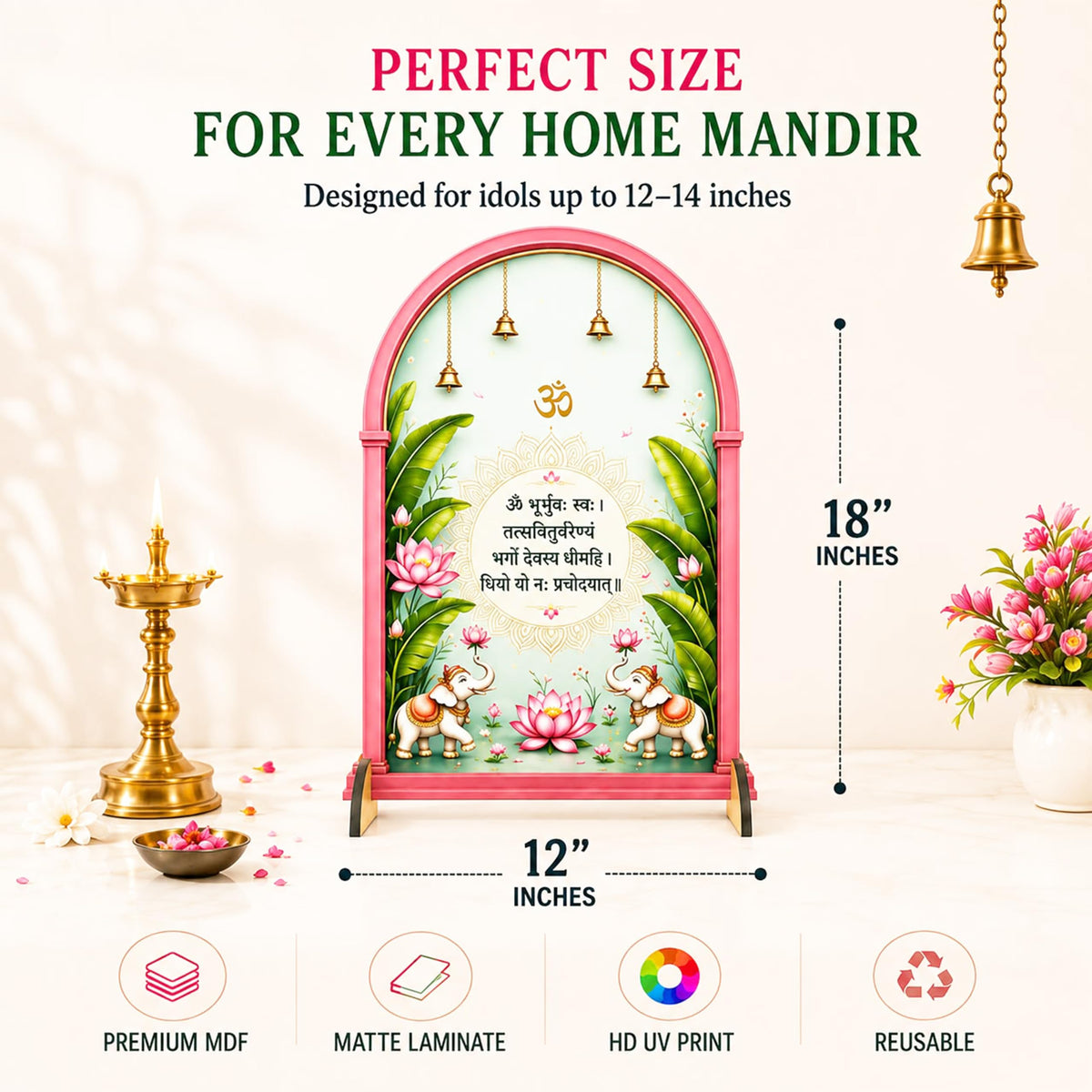Ganpati Decoration Setup for Home, 1 Piece Freestanding Ganesh Festival Backdrop for Idol, Easy DIY Pooja Mandap Decor, Suitable for up to 12 Inches Ganpati Backdrop Stand & Home Temple