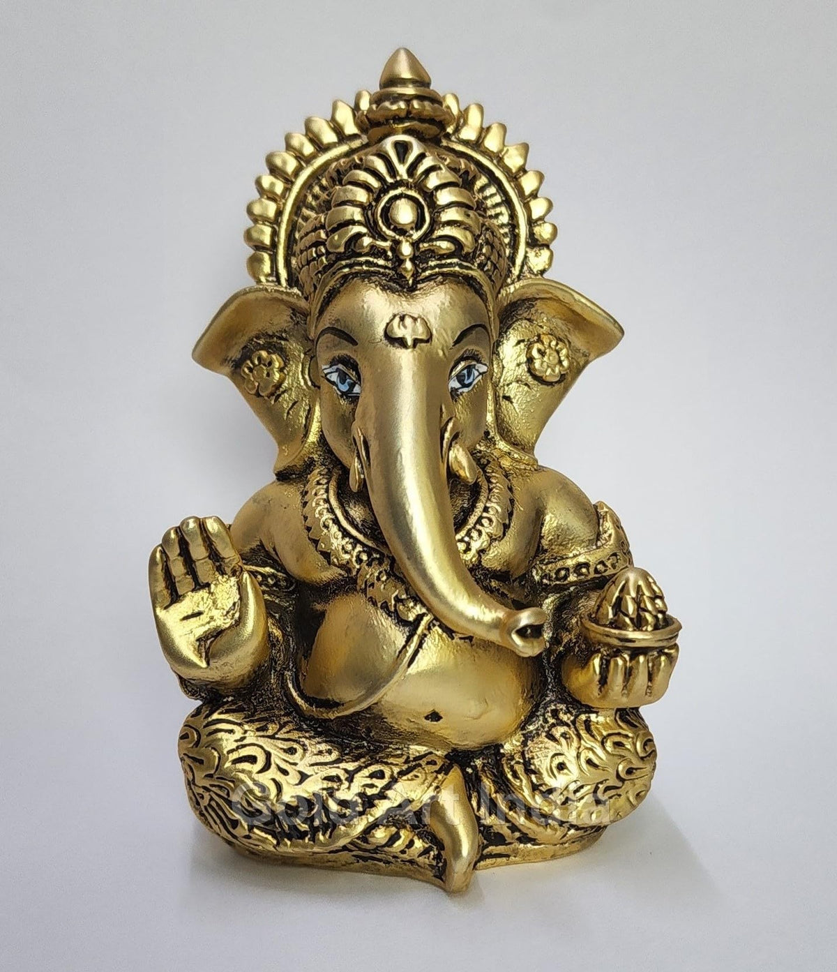 Gold Art India Ganesha Idol | Ganesh Statue for Home Decor | Ganesha murti for Office Desk, & Ganpati Idol for Car Dashboard | Unique Wedding & Birthday Gift (Gold Antique 3.5)