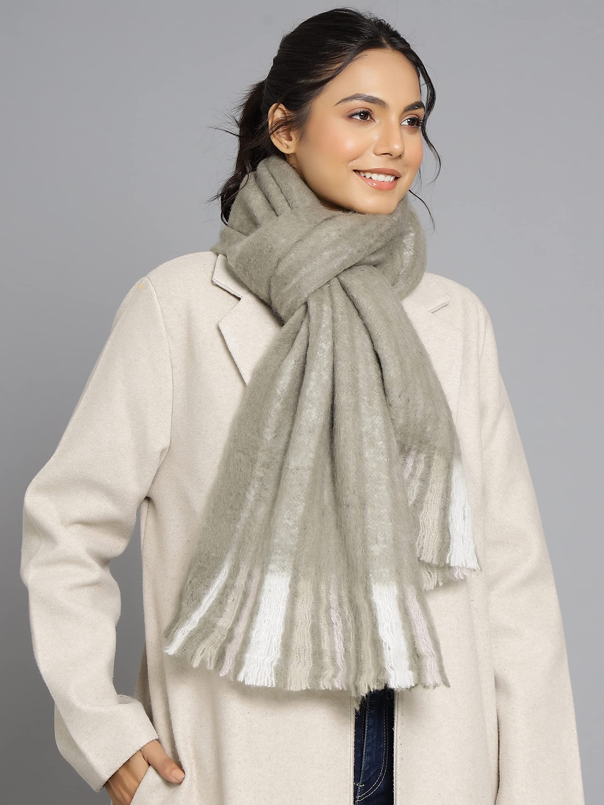 Ravaiyaa - Attitude is everything Women's Cashmere Wool Acrylic Scarf Winter Long Scarves, Neck Wrap 72 X 14 Inch (Grey)
