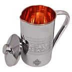 INDIAN ART VILLA Steel Copper Jug with Embossed Design, 2000 ml Drinkware & Serveware for Yoga and Daily Use
