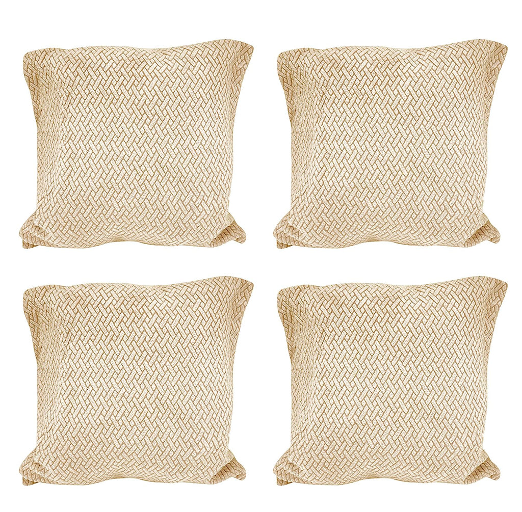 House of Quirk Polar Fleece Fabric Cushion Cover with Zipper Pack of 4 (Cream, 45 x 45 cm)