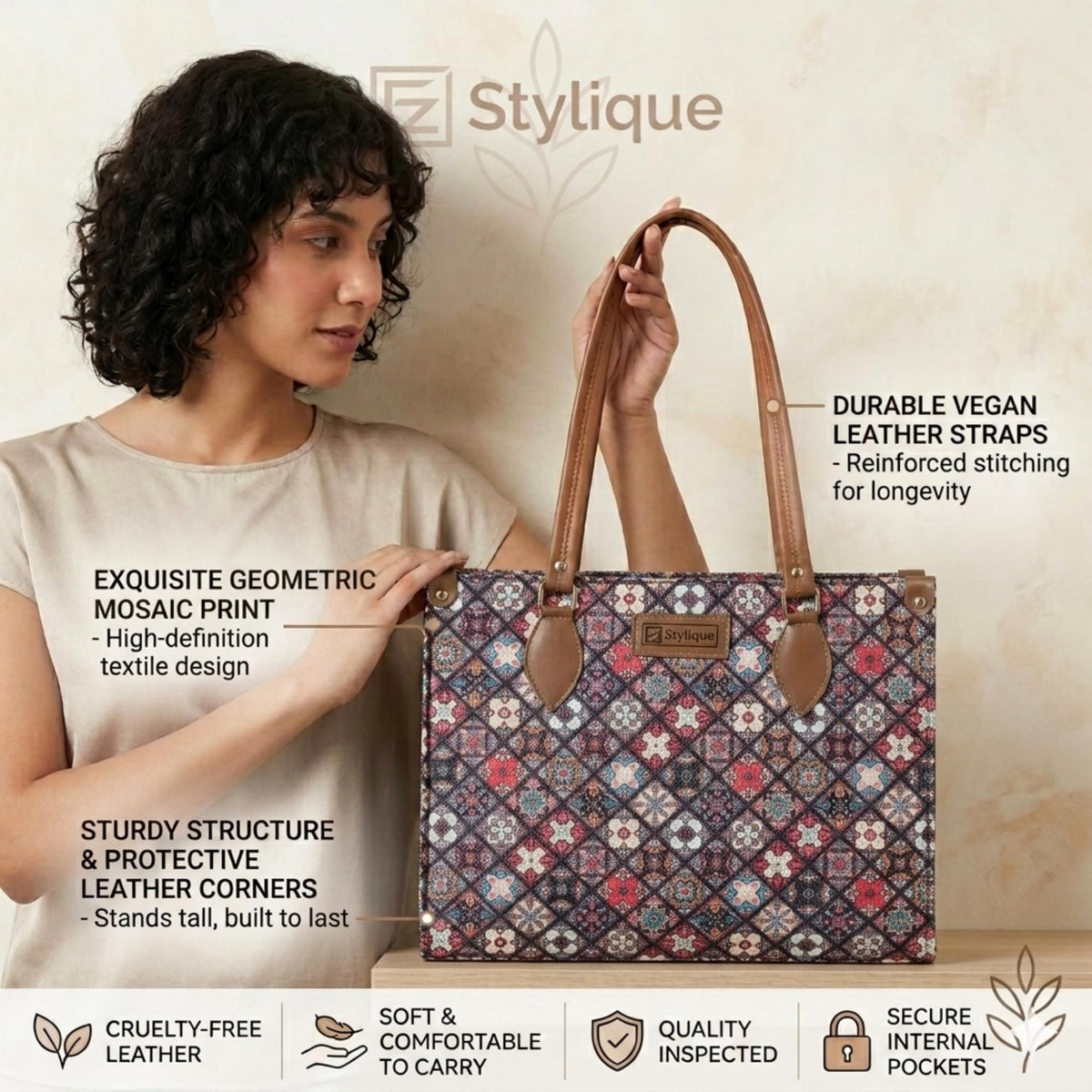 Stylique Premium Jute Tote Bag for Woman | Big Size Hand Bag for Women | Tote Bag with Zipper| Stylish Shopping Bag for Women with Spacious Storage - 14 Inches (Brown)