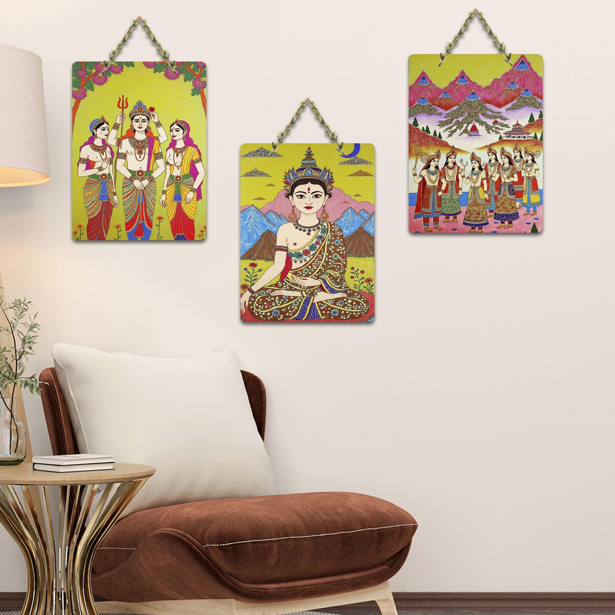 Artvibes Spiritual for Bedroom Wall Decor Decorative Wall Art MDF Wooden Wall Hanger for Living Room | Art For Wall | Wall Sculpture | Signs & Plaques | Wall Poster | Unique Gift (WH_9611N), Set of 3