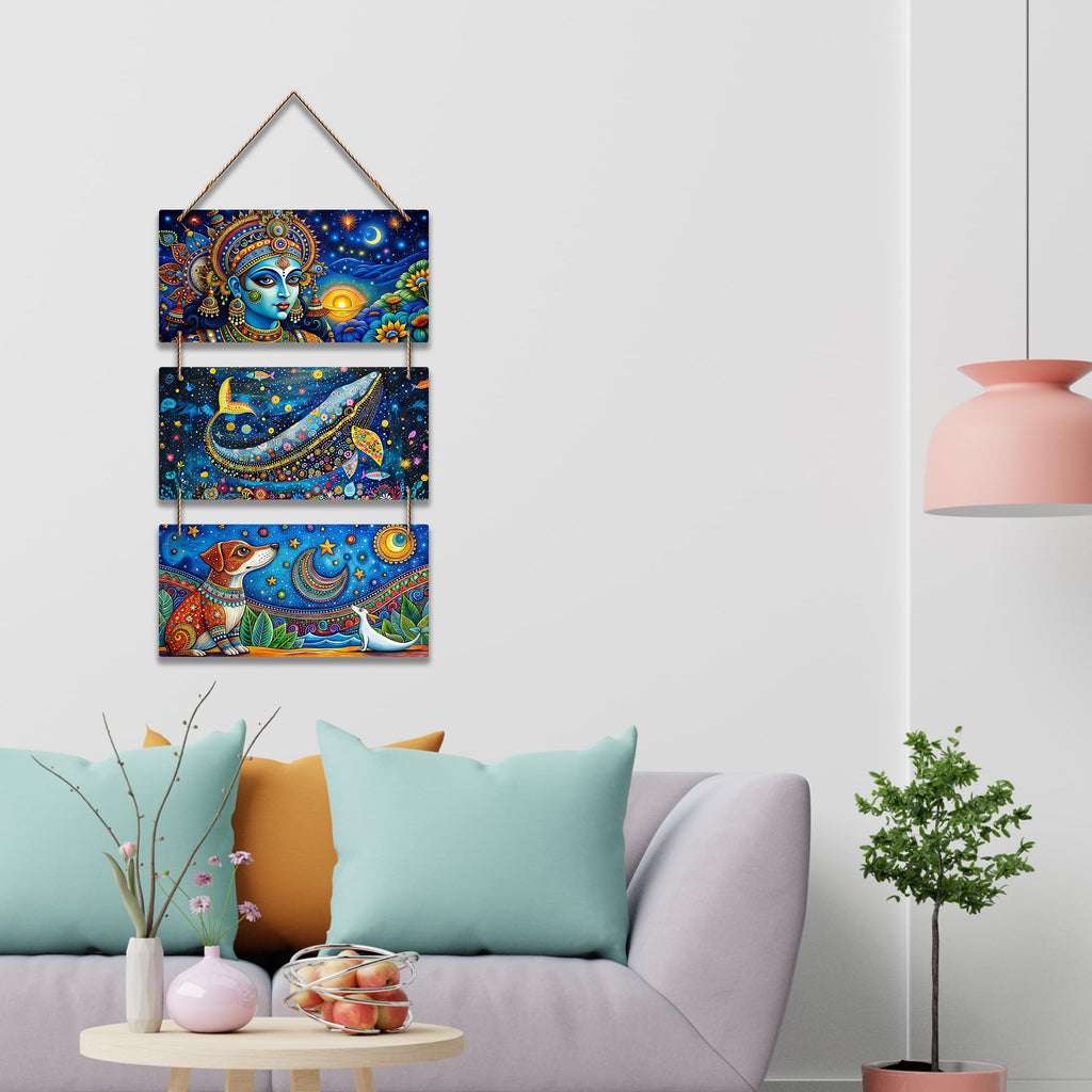 Artvibes Contemporary Indian Folk Fusion Art Decorative Wall Art MDF Wooden Wall Hanger for Home | Festive Decor | Sceneries | Aesthetic Wooden Decor | Handcrafted Art | Unique Gift Items (WH_9445N)