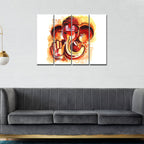 VIBECRAFTS 4 Pieces Deva Shree Ganesha Head Canvas Wall Painting Fitted With Wooden Frame For Home | Office | Living Room | Gift(PTVC4Pcs1_13524)