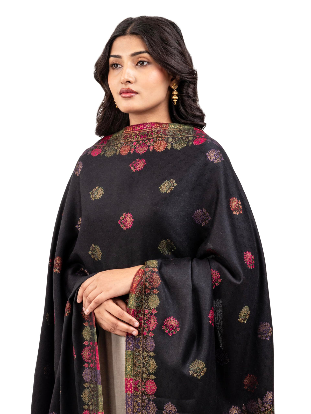 Naureen Women Premium Faux Pashmina Kani Zari Shawl, Warm and Soft, 40x80 inches
