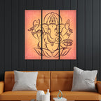 VIBECRAFTS 3 Pieces Beautiful Ganesha Canvas Wall Painting Fitted With Wooden Frame For Home | Office | Living Room | Gifts (PTVC3Pcs1_9555)