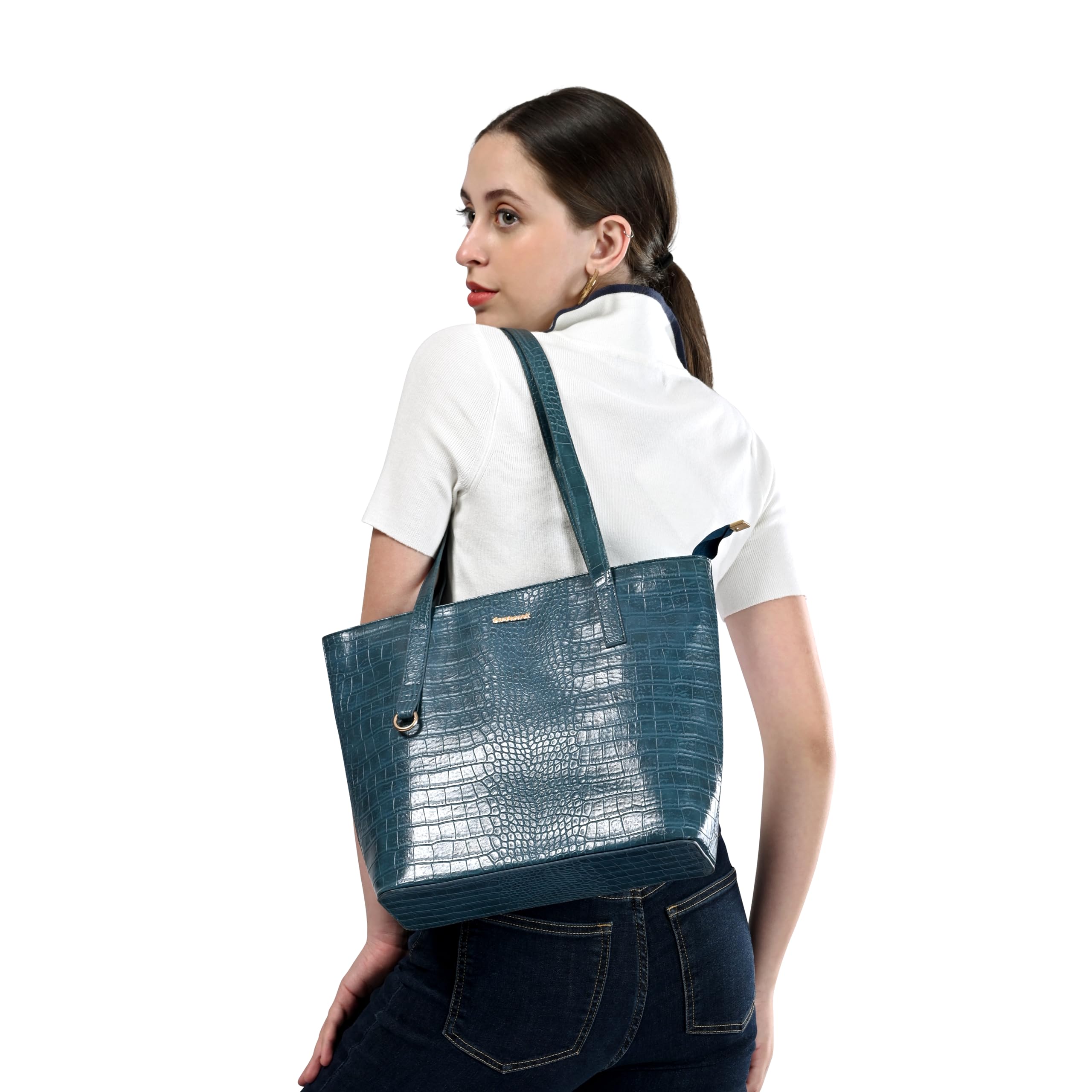 Fastrack Croco Charm Tote Bag | Faux-Leather Women's Handbags | Tote for Casual Carry
