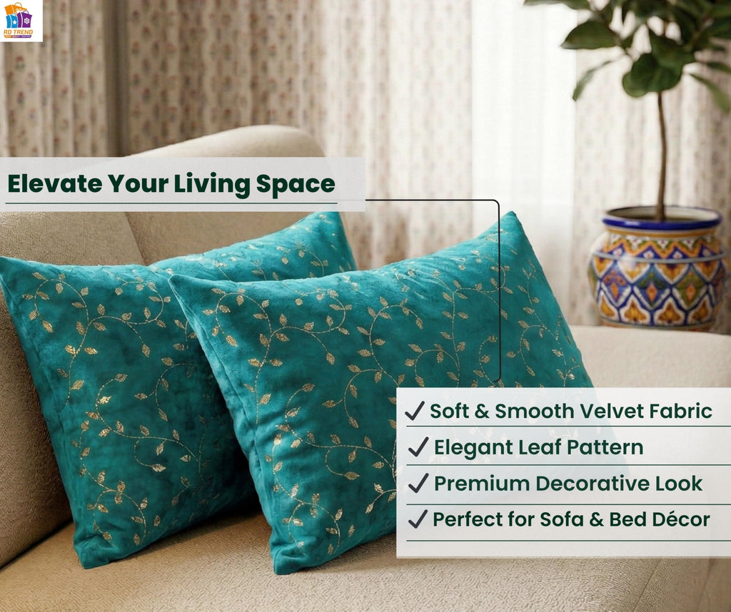 RD TREND® Velvet Rectangular 12x18 Inches Cushion Covers Set of 2 | Throw Pillow Covers for Sofa, Bed & Living Room | Perfect for Home Décor Sea Green