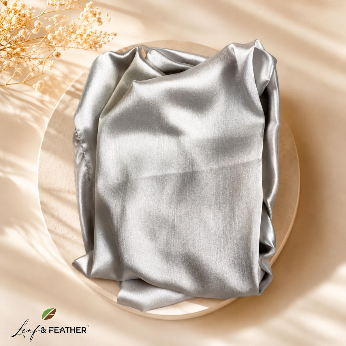 Leaf & FEATHER™ Muna Satin Hijab Scarf for Women | 200 x 70 cm | Silky Smooth & Lightweight | Daily and occational wear (Silver)