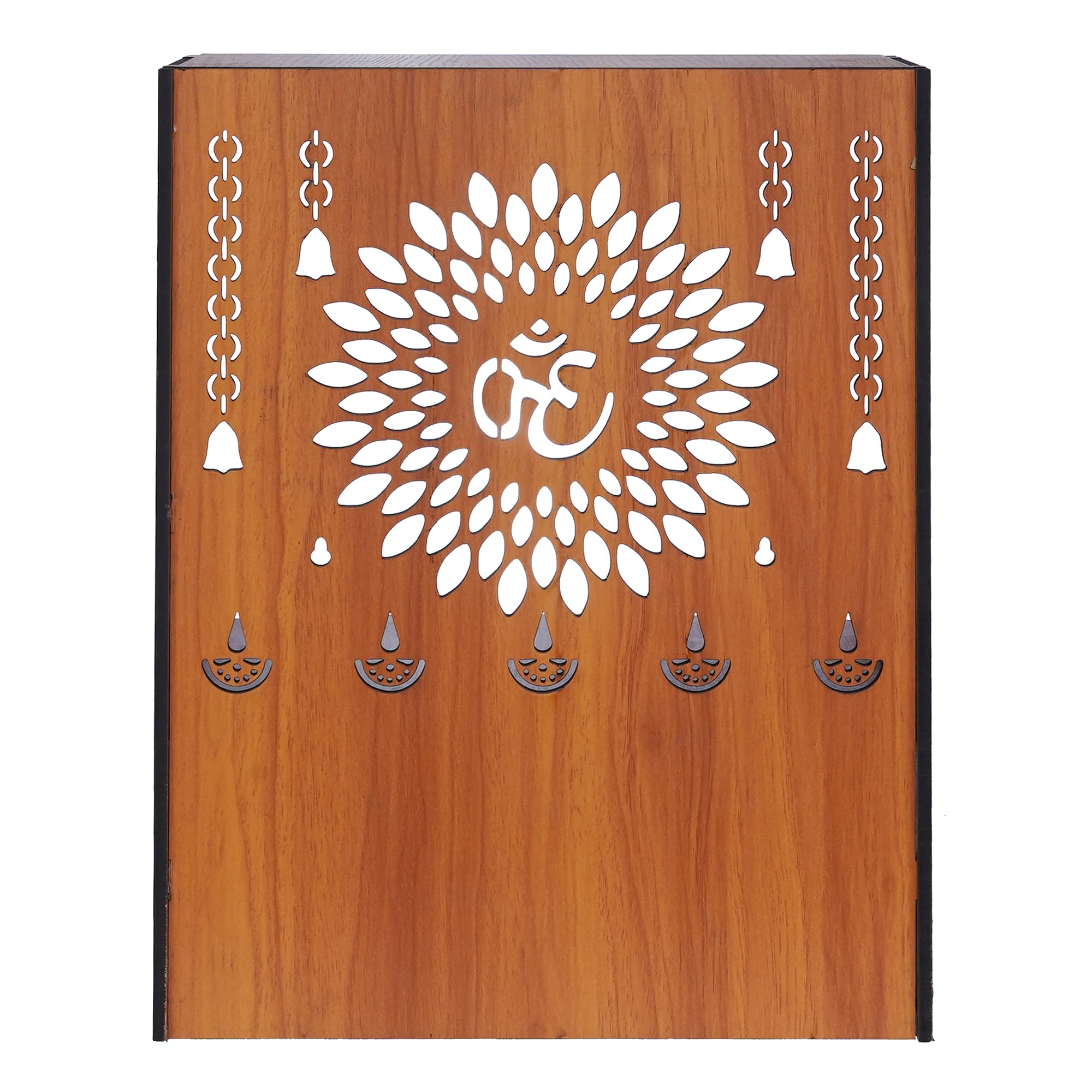 KamlaArt OM Wooden Temple Beautiful MDF Wooden Temple/Pooja Mandir for Home and Office/Wall Mounted Temple Home Decor Temple (15.35 Inches) Brown