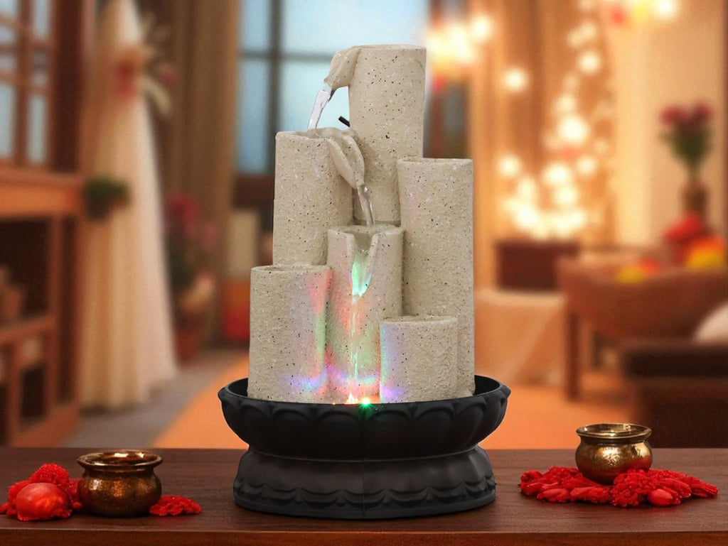 KridayKraft Decorative Waterfall Design Table top Colour Changing Lights Fountain Polyresin Showpiece for Home Garden Living Room Decor Decoration Gift Items, 30 CM 1.2 kg