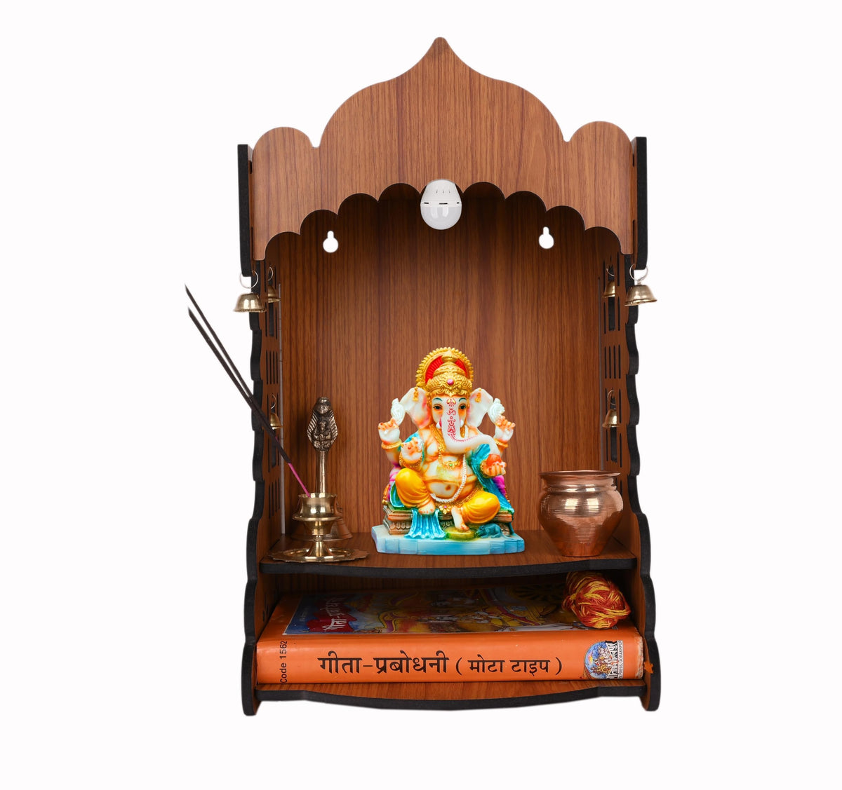 AR ART Wooden Polished Temple Solid Finish Design Temple for Home & Office Puja Mandir for Home Wall Mounted (L-8.5, W-7.5, H-12 Inch) (Light Brown)