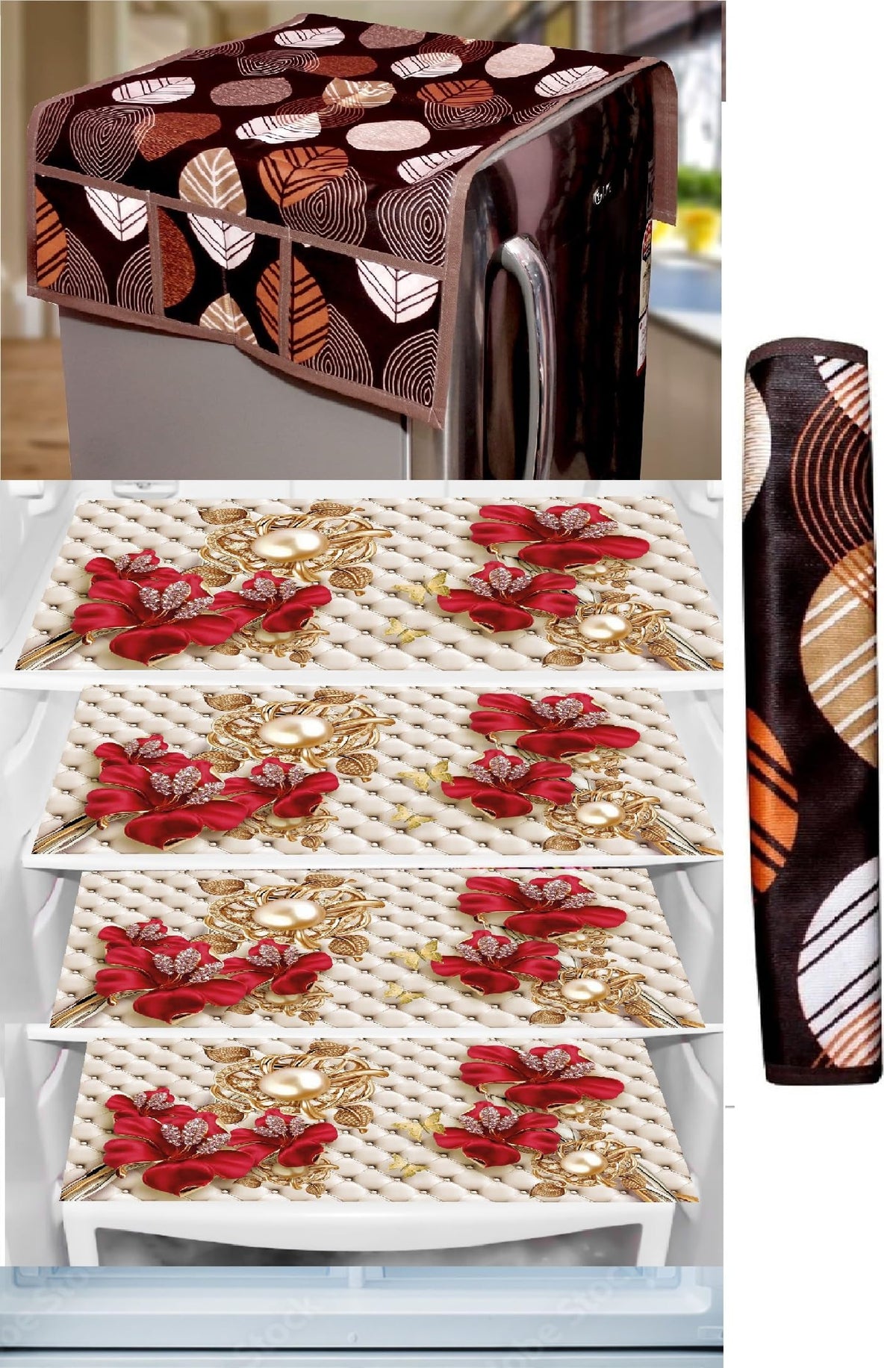 REVEXO Kitchen Combo Fridge Top Cover, 2 Piece Fridge Handle Cover, 4 Pcs Fridge Mats, (Set of 6 Piece) rev-022 Kafalo