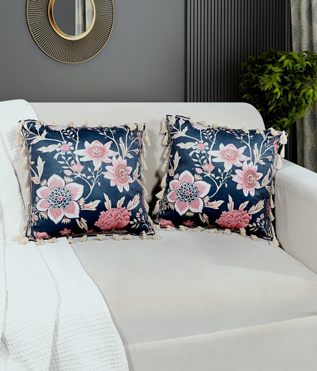ishro home Premium Cushion Cover 16 inch x 16 inch | Set of 5 – Soft European Standard Fabric, Frill Design, Machine Washable | (5, Night Sapphire, 16x16 Inch)
