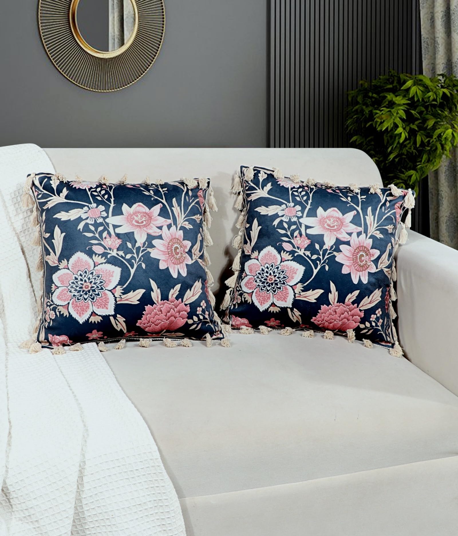ishro home Premium Cushion Cover 16 inch x 16 inch | Set of 1 – Soft European Standard Fabric, Frill Design, Machine Washable | (1, Night Sapphire, 16x16 Inch)