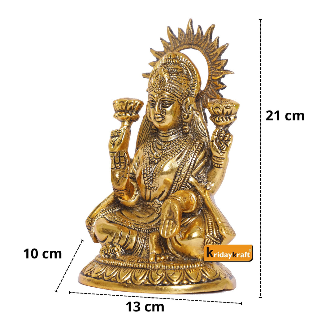 KridayKraft Laxmi ji Metal Statue for Pooja Room,Maa Laxmi Idol Murti Decorative Your Home,Office & Religious Idol Gift Article,Showpiece Figurines..., Gold