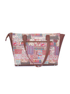 ZOUK Kutch Gamthi Abstract Printed Women Jute Vegan Leather Multicolor Office Tote Bag for Ladies With Laptop Compartment