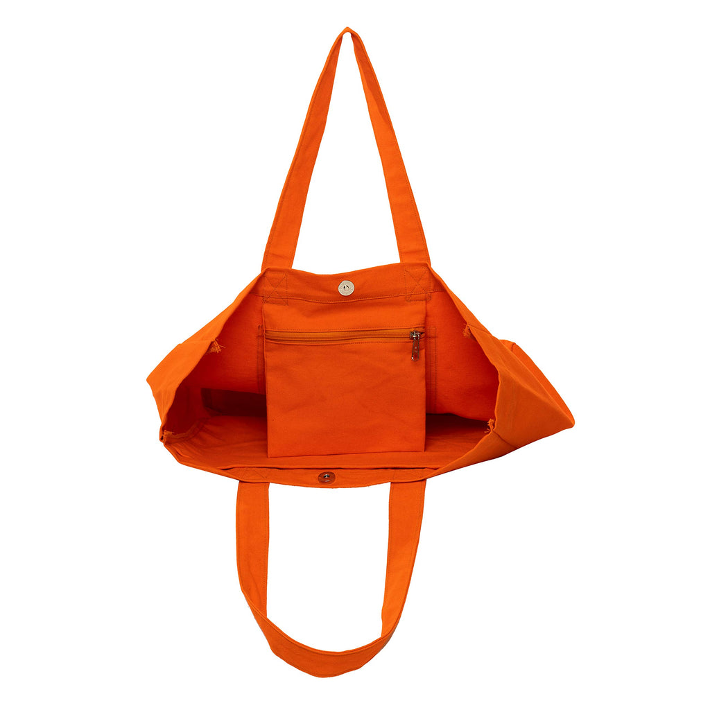 AQVA Cotton Canvas Tote Bag for Women & Girls | Shoulder Bag with Magnetic Button Closure & Solid Colour | Multipurpose Shopping, Travel, Beach, Office Bag | Good Gift Choice for Women (Orange)