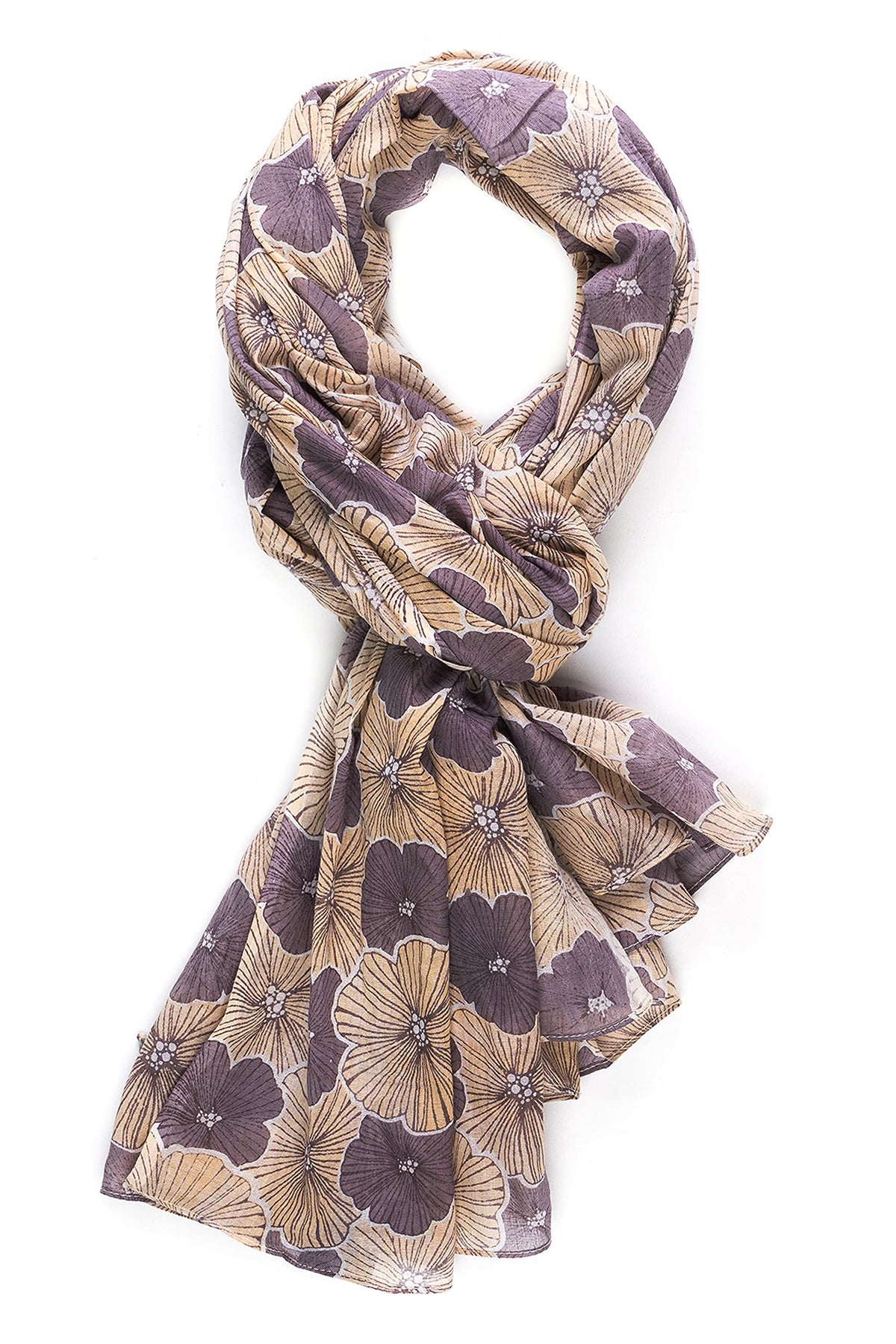 AQVA Printed Cotton Scarf for Women Stylish (Baghiya Beige Lilac) | Head and Face Cover Scarf for Girls with 100% Cotton | Soft & Lightweight Scarves/Stoles for all Weather (72 x 43 in)