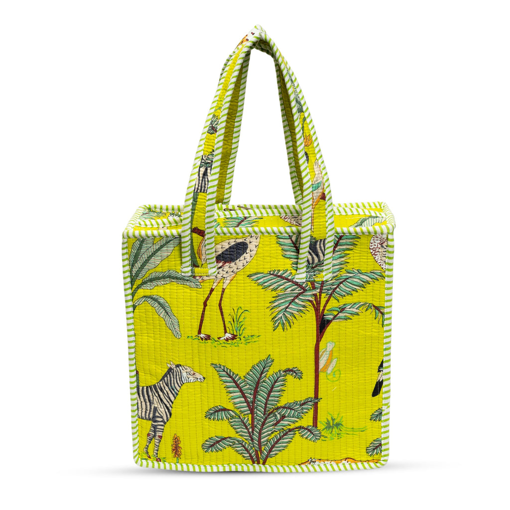 Cotton Quilted Tote Bag for Women | Lightweight Reusable Shoulder Handbag | Durable Eco-Friendly Shopping Bag | Large Capacity Travel, Office & Daily Use Carry Bag | Stylish Utility Tote (Yellow)