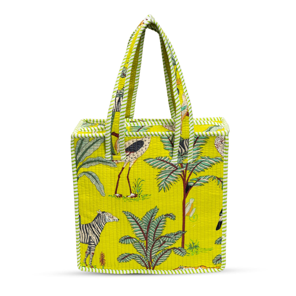 Cotton Quilted Tote Bag for Women | Lightweight Reusable Shoulder Handbag | Durable Eco-Friendly Shopping Bag | Large Capacity Travel, Office & Daily Use Carry Bag | Stylish Utility Tote (Yellow)