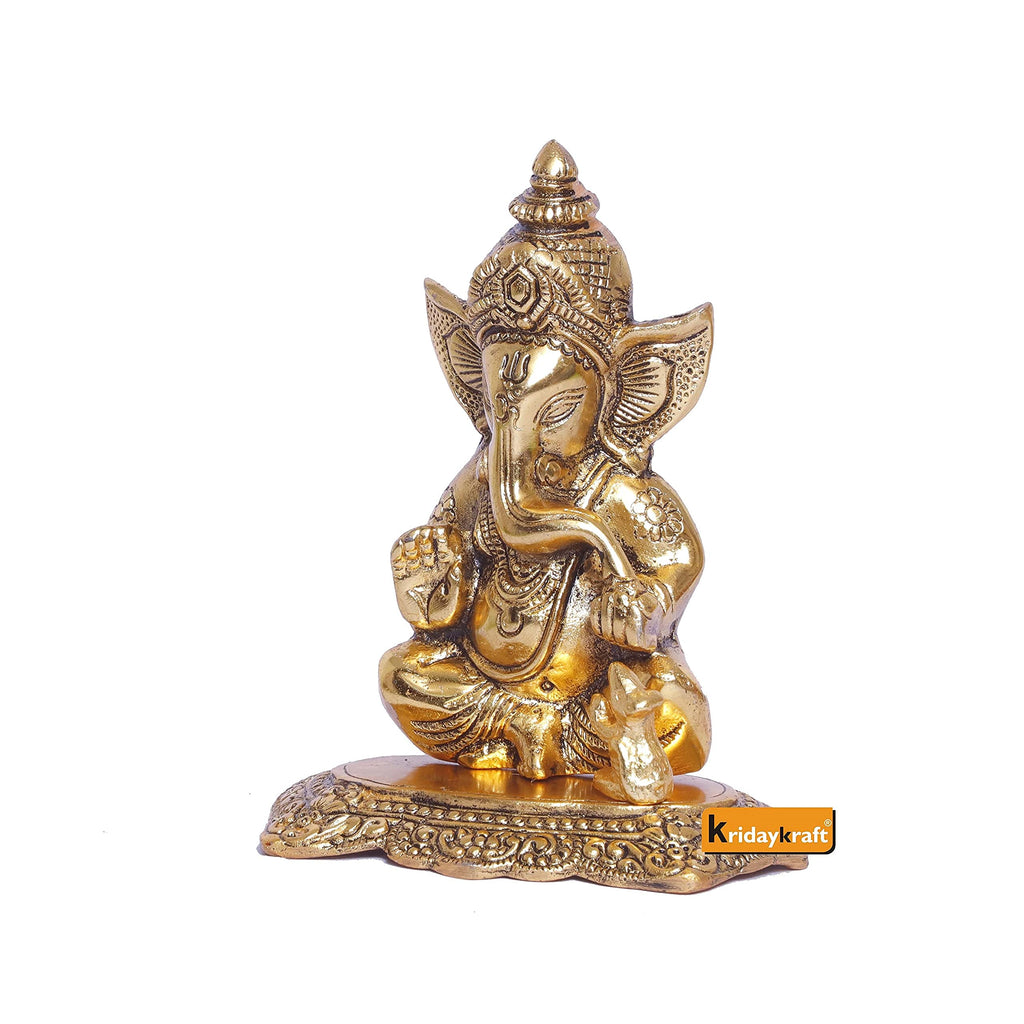 KridayKraft Ganesha Metal Action Statue,Ganpati Murti For Pooja Room & Decor Your Home,Office,Religious Idol Gift Article,Showpiece Figunrines..., 8 Centimeters, Gold